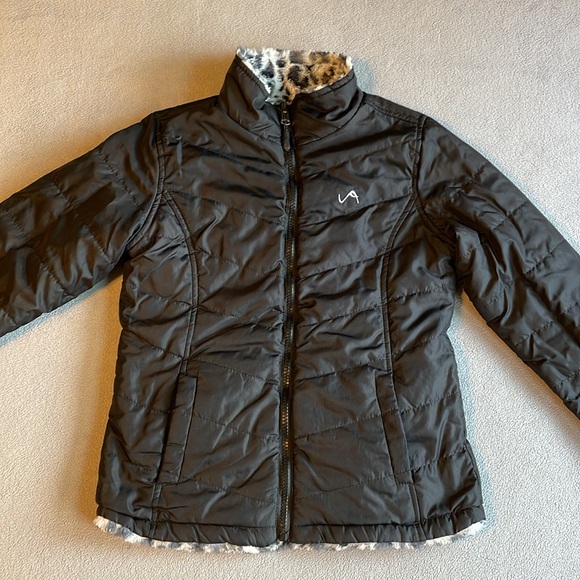 Vertical9 Quilted Puffer Jacket Girls S 7/8 Animal Print Faux Fur Black/White - Picture 2 of 12